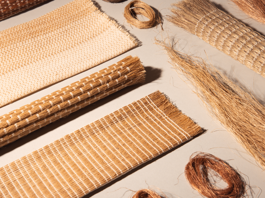 Woven materials laid out on a table
